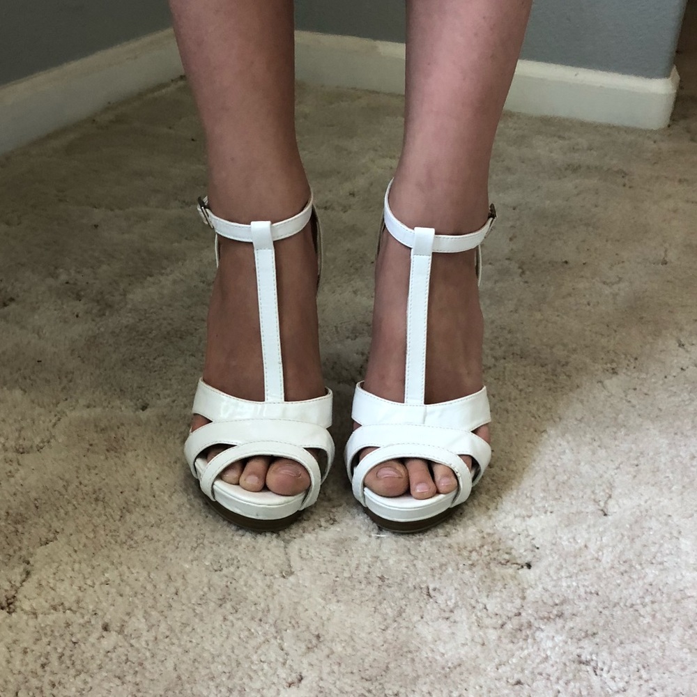 Stiletto white open toed heels
